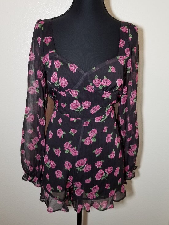 Miss Selfridge Pants - Miss Selfridge Black Floral Short Romper Sz 4 Whimsy Fairy Festival Coquette NWT